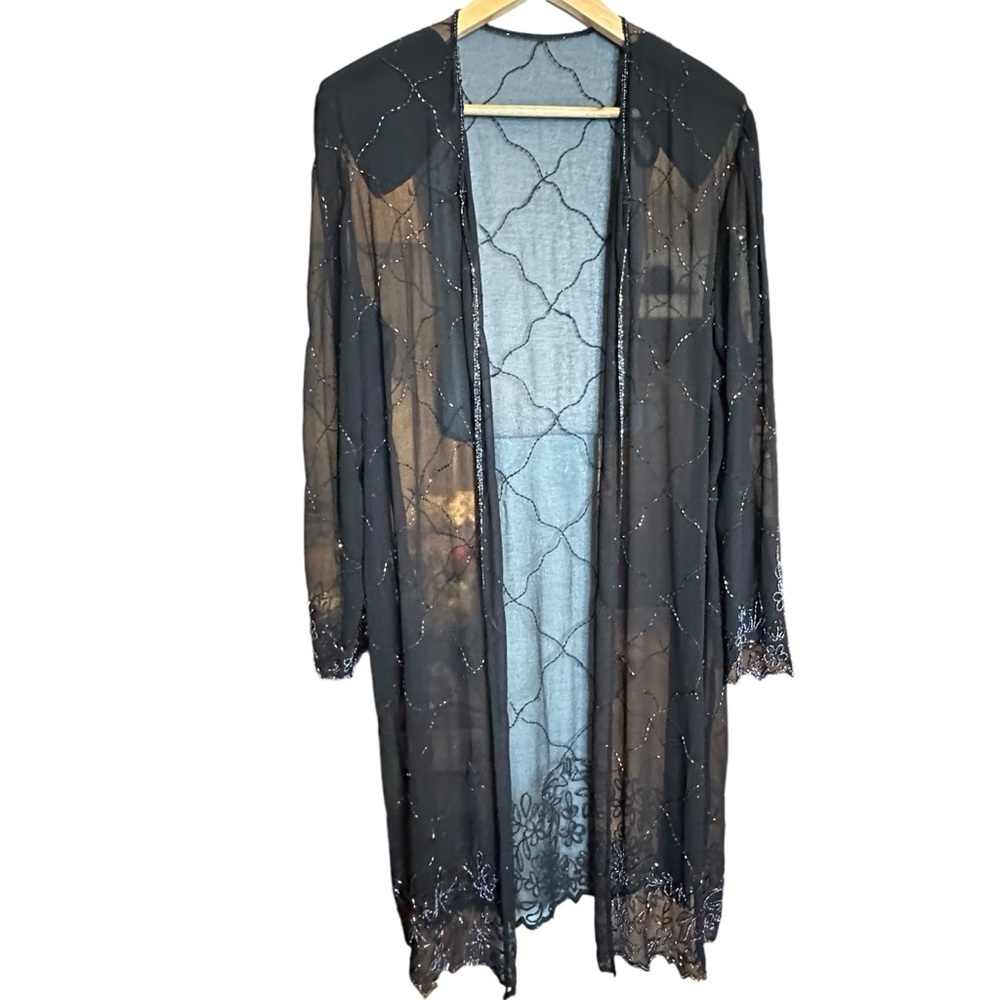Bohemian, Black, Sheer & Beaded, Long Sleeve Cover Up - Picture 16 of 16